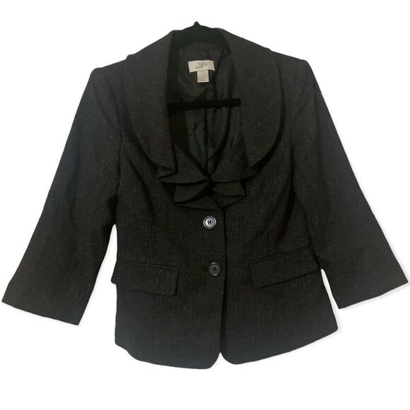 LOFT Jackets & Blazers - LOFT RUFFLE lapel charcoal grey blazer sz 2